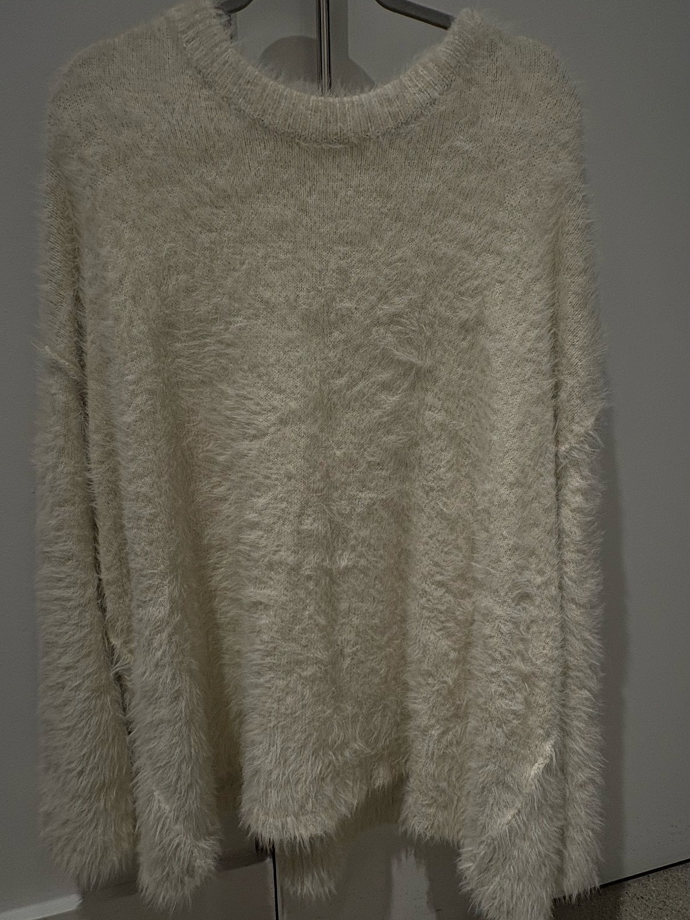 Free People Cream Fuzzy Crewneck Sweater